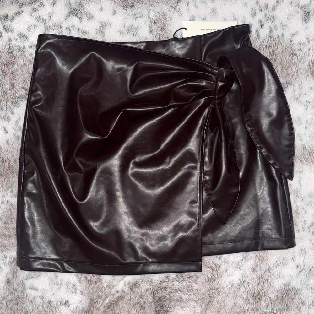 Elegant Dark Brown Faux Leather Skirt